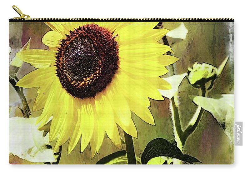 Flower Zip Pouch featuring the photograph Sketchy Sunflower 3 by Marty Koch