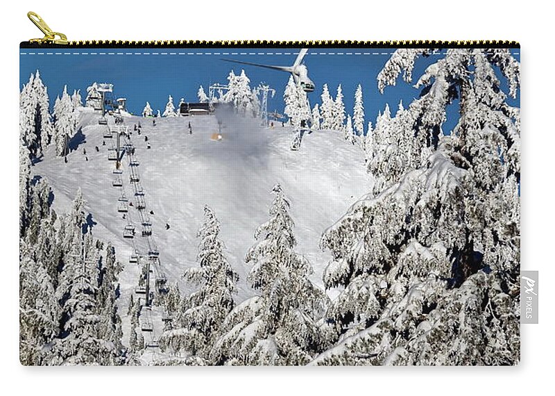 Alex Lyubar Zip Pouch featuring the photograph Ski season on Grouse Mountain by Alex Lyubar