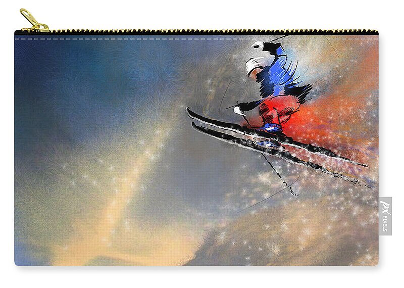 Sports Zip Pouch featuring the painting Skijumping 03 by Miki De Goodaboom