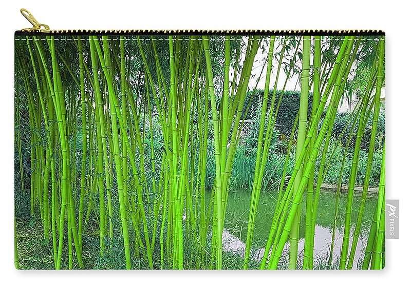 Fantasy Zip Pouch featuring the photograph Skinny Bamboo In Vivid Green by Rowena Tutty