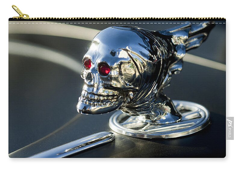 Skull Zip Pouch featuring the photograph Skull Rat Rod Hood Ornament by Jill Reger