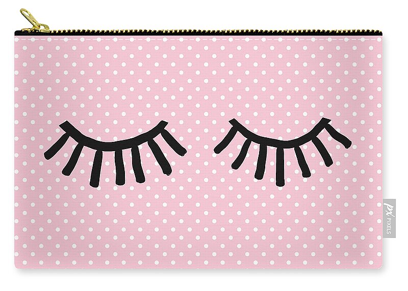 Eyelashes Zip Pouch featuring the mixed media Sleepy Eyes and Polka Dots- Art by Linda Woods by Linda Woods