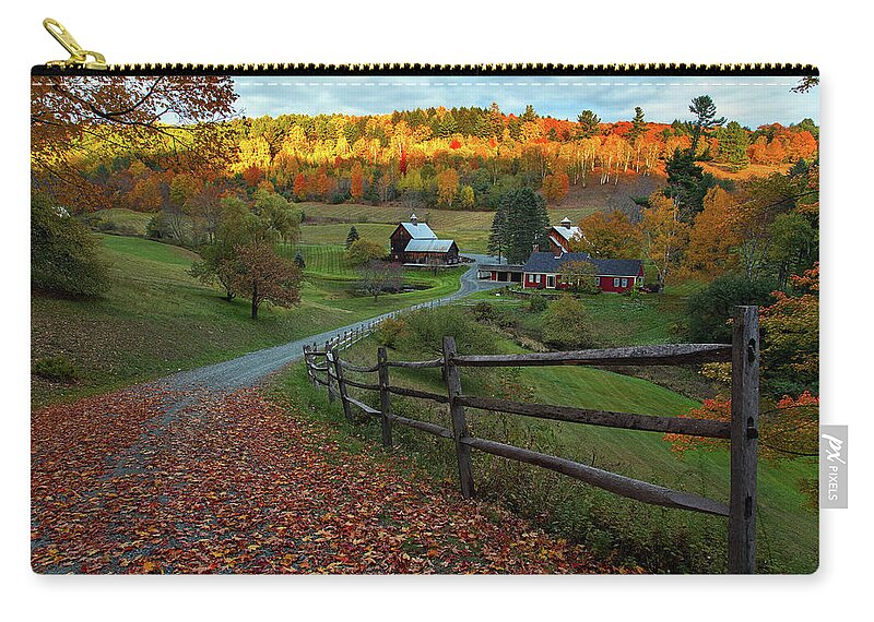 Sleepy Hollow Farm;pomfret Vt;farm Life;barn;vermont;farm; Landscape;country;countryside;scenic;farmland;rustic New England;northeast; Farming; Beautiful;classic;picturesque;rural Home; Small Town Life; Rural Town; Farm Buildings; Bucolic Farm; John Vose; Jericho Hills Photography; New England Photography; Copy Space; Fall; Autumn; Foliage;colorful; Color; Season; Beautiful;seasonal;northeast; Tourism; Autumn Landscape;new England;natural Beauty;autumn Leaves;new England Landscape;rural Scene; Zip Pouch featuring the photograph Sleepy Hollow Farm- Pomfret VT by John Vose