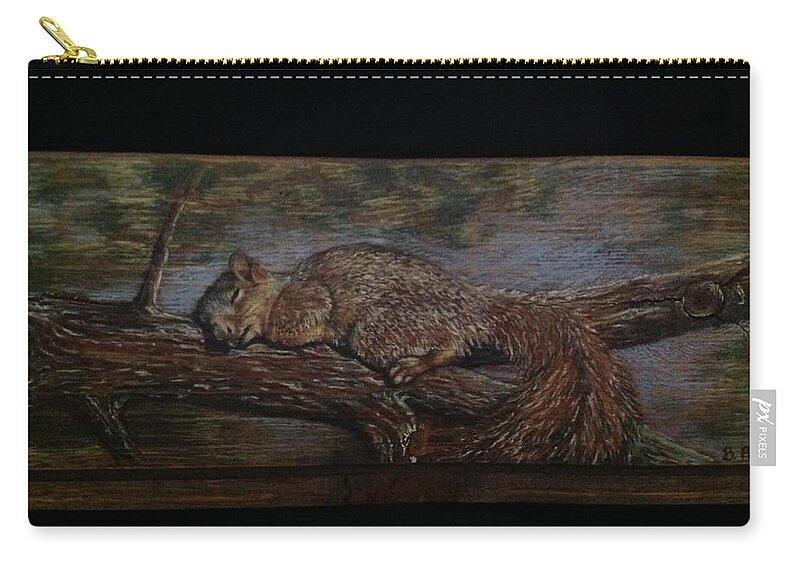 Nature Zip Pouch featuring the mixed media Sleepy Squirrel by Barbara Prestridge