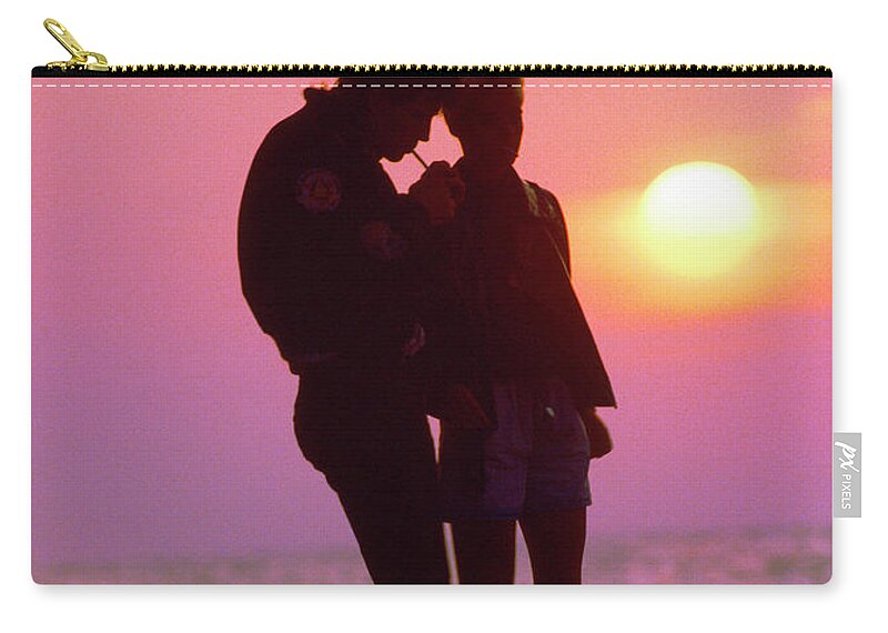 Slinky Zip Pouch featuring the photograph Slinky couple sunrise chicago lake front by Tom Jelen