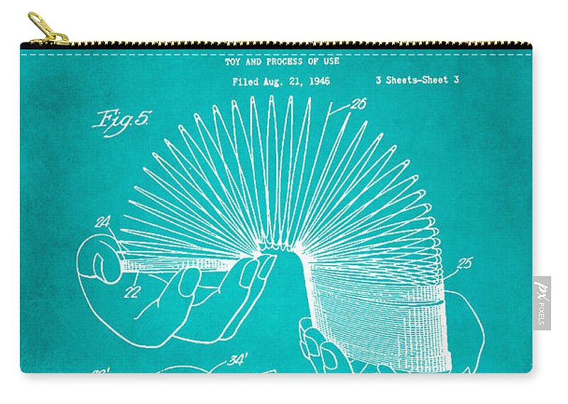 Patent Zip Pouch featuring the mixed media Slinky Patent Drawing 1e by Brian Reaves