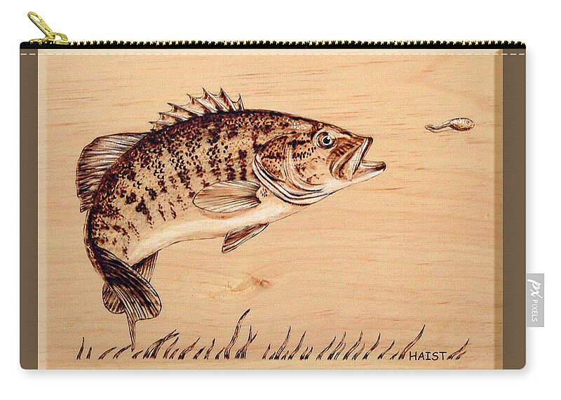 Fish Zip Pouch featuring the pyrography Small Mouth Bass by Ron Haist