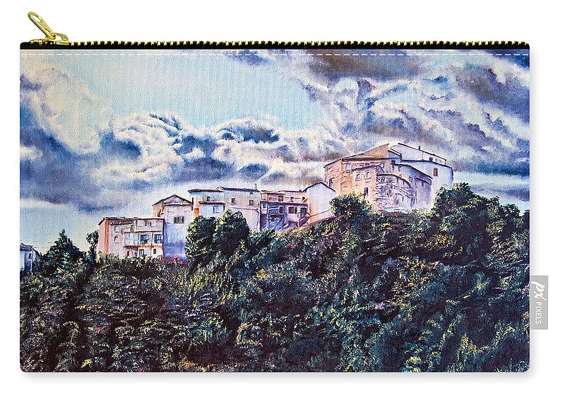 Skies Zip Pouch featuring the painting Small Village by Michelangelo Rossi