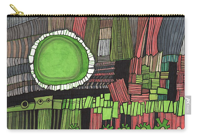 Abstract Zip Pouch featuring the drawing Sun Gone Green by Sandra Church