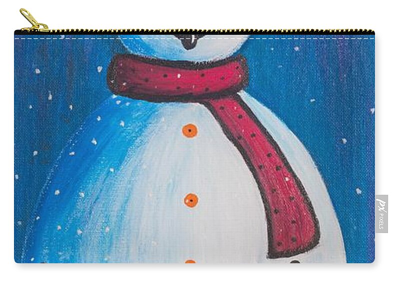 Snowman Zip Pouch featuring the painting Smiley Snowman by Neslihan Ergul Colley