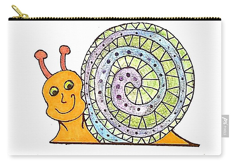  Zip Pouch featuring the mixed media Smiling Snail of Lines by SarahJo Hawes