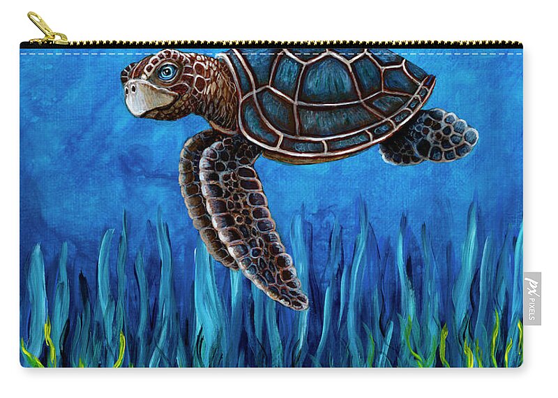 Rebecca Zip Pouch featuring the painting Smirking Turtle by Rebecca Parker