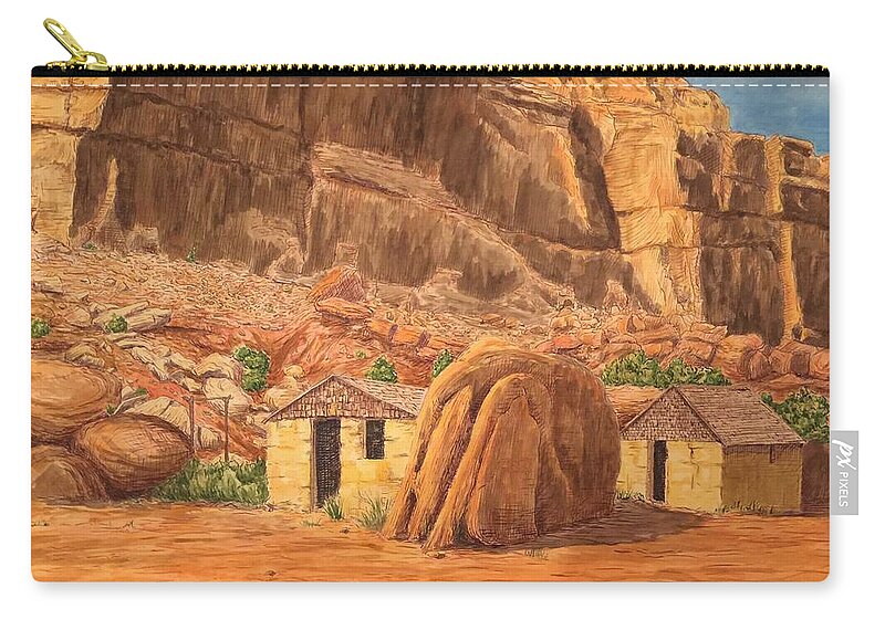 Cabin Zip Pouch featuring the painting Smiths Cabin by Rick Adleman