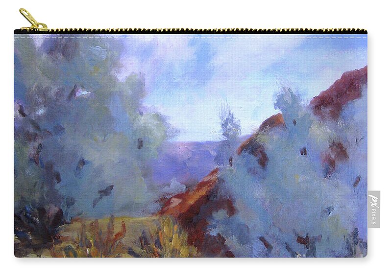 Landscape Carry-all Pouch featuring the painting Smoke Trees in Bloom in Palm Desert by Maria Hunt