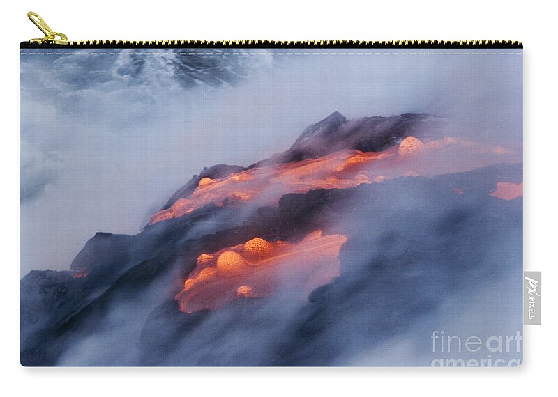 Abstract Zip Pouch featuring the photograph Smoking Pahoehoe Lava by Ron Dahlquist - Printscapes