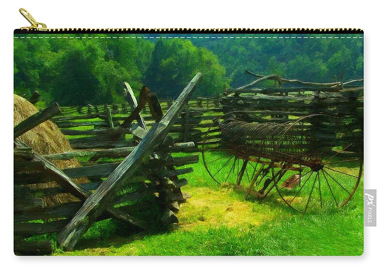 Digital Art Zip Pouch featuring the digital art Smoky Mountain farm 1900s by Flees Photos