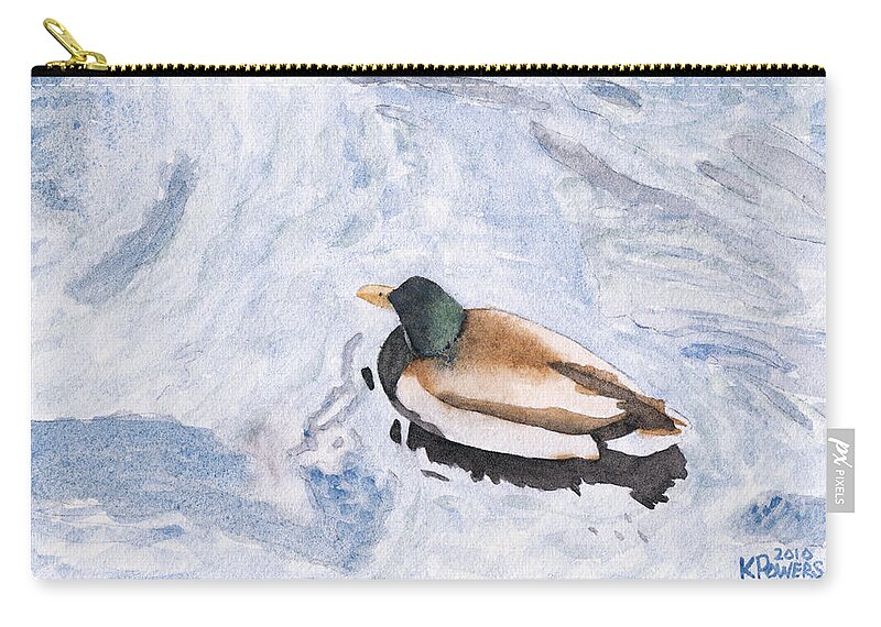 Watercolor Zip Pouch featuring the painting Snake Lake Duck Sketch by Ken Powers