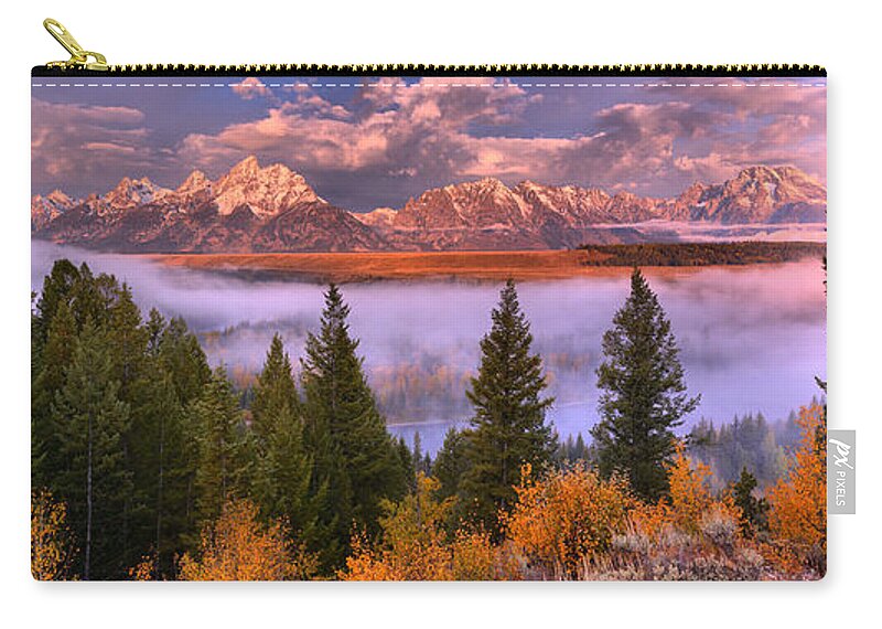 Snake River Overlook Zip Pouch featuring the photograph Snake River Overlook Sunrise Panorama by Adam Jewell