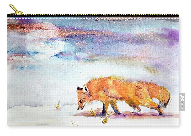 Fox Zip Pouch featuring the painting Sniffing Out Some Magic by Beverley Harper Tinsley