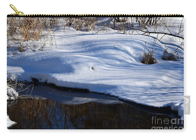 Snow Zip Pouch featuring the photograph Snow And Grass Reflections by William Tasker