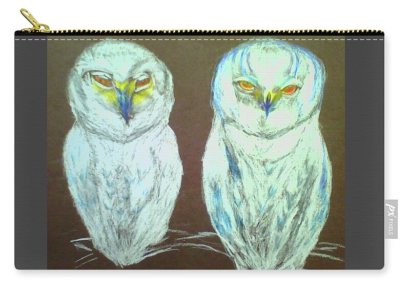 Snow Owls Carry-all Pouch featuring the drawing Snow Birds by Suzanne Berthier