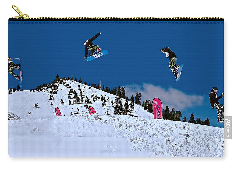 Activity Zip Pouch featuring the photograph Snow Boarder by Maria Coulson