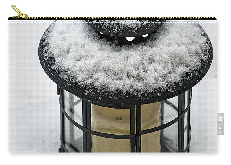 Lamp Zip Pouch featuring the photograph Snow Covered Lamp by Phil Abrams