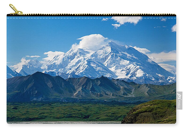 Photography Zip Pouch featuring the photograph Snow-covered Mount Mckinley, Blue Sky by Panoramic Images