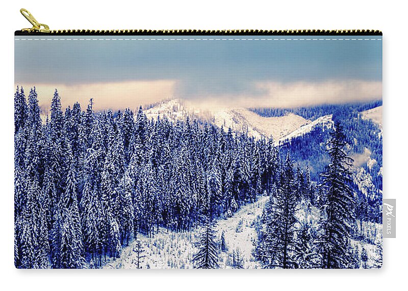 Idaho Zip Pouch featuring the photograph Snow Covered Mountains by Lester Plank