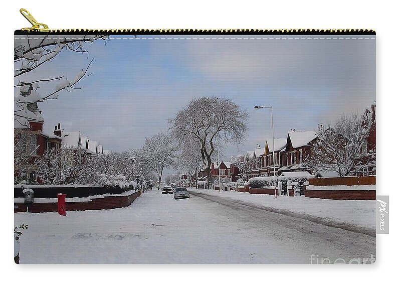 Snow Scene Zip Pouch featuring the photograph Snow Down Our Road by Joan-Violet Stretch