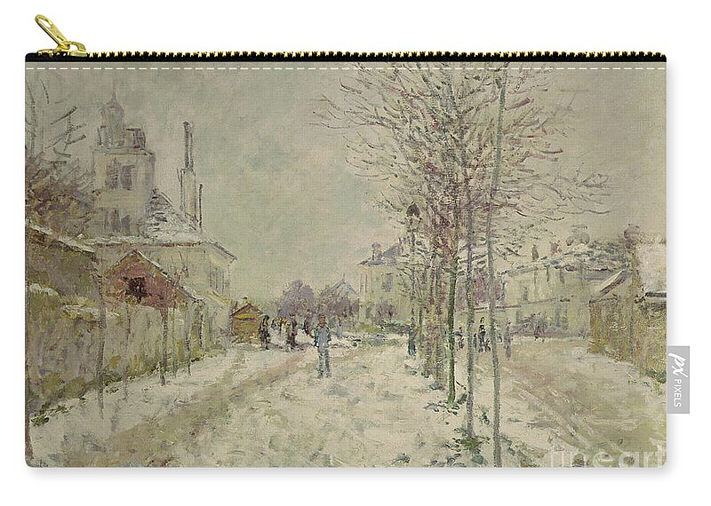 Snow Effect Zip Pouch featuring the painting Snow Effect by Monet by Claude Monet