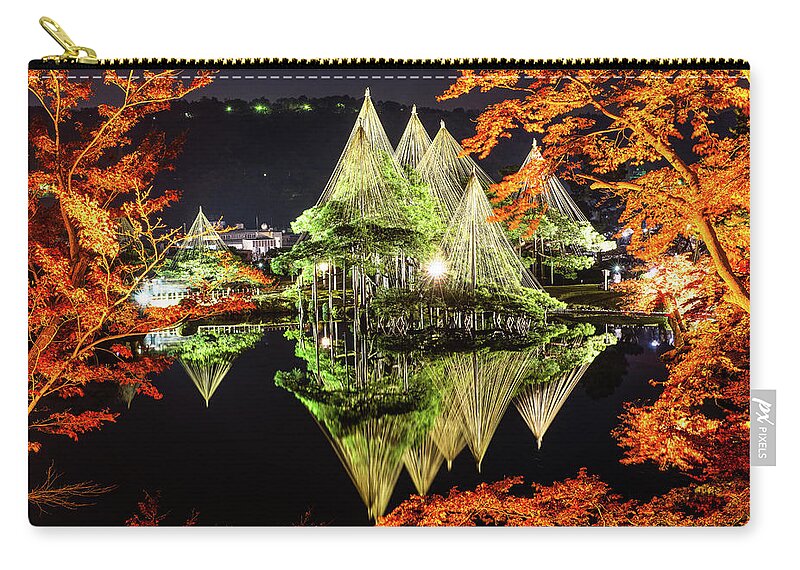 Landscape Zip Pouch featuring the photograph Snow guard - Kenroku Park by Hisao Mogi