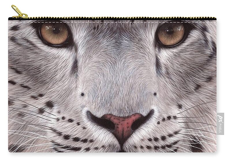 Snow Leopard Zip Pouch featuring the painting Snow Leopard Face by Rachel Stribbling