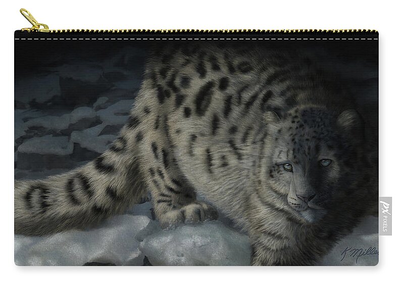 Wildlife Art Zip Pouch featuring the painting Snow Leopard by Kathie Miller