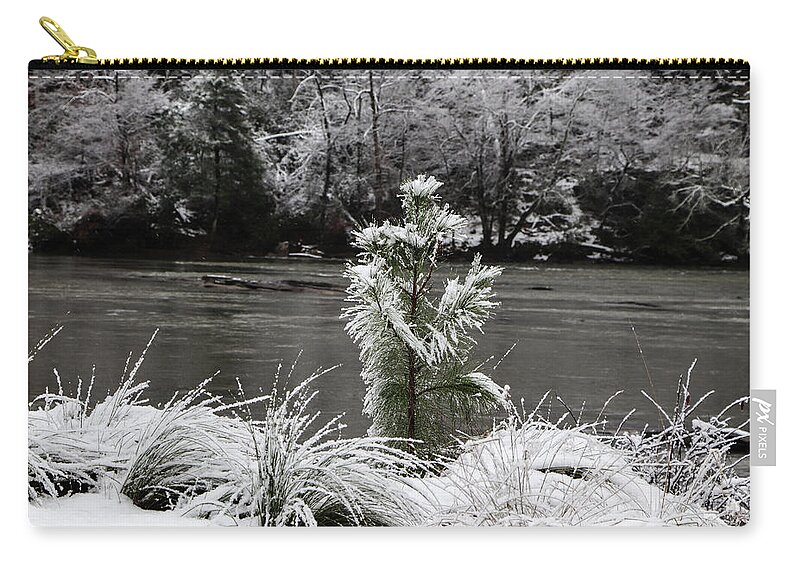 River Zip Pouch featuring the digital art Snow on Greens by Kathleen Illes