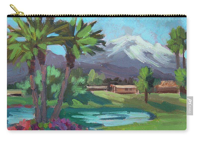 Coachella Valley Zip Pouch featuring the painting Snow on Mt. San Jacinto by Diane McClary