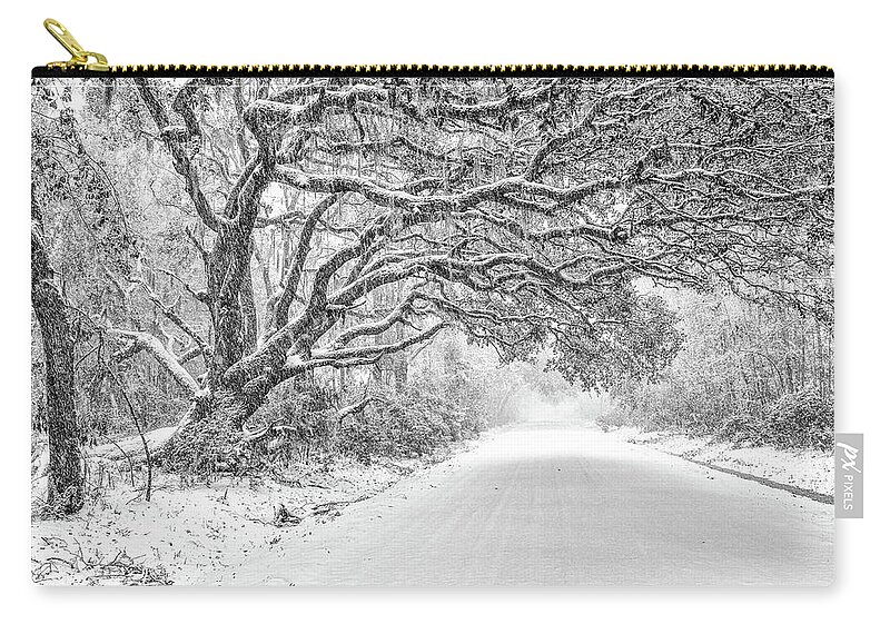 Snow Zip Pouch featuring the photograph Snow On Witsell Rd - Oak Tree by Scott Hansen