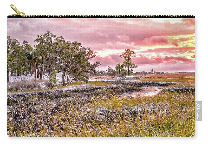 Chisolm Zip Pouch featuring the photograph Snow Sunset -Marsh View by Scott Hansen