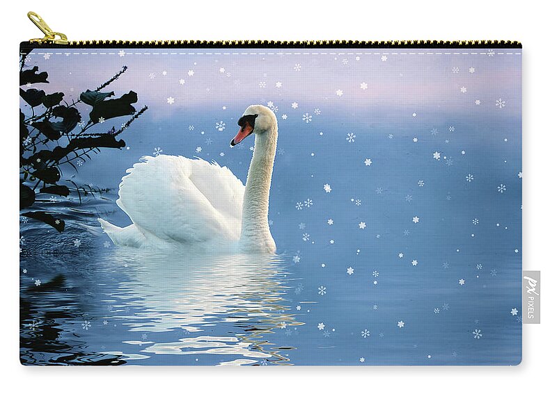 Swan Zip Pouch featuring the photograph Snow Swan Swim by Jessica Jenney