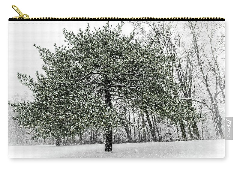 Background Zip Pouch featuring the photograph Snow Tree Along The Maumee River by Michael Arend