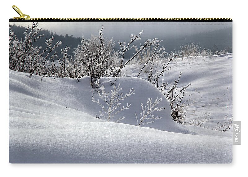 Winter Zip Pouch featuring the photograph Snow White by Kathy Bassett