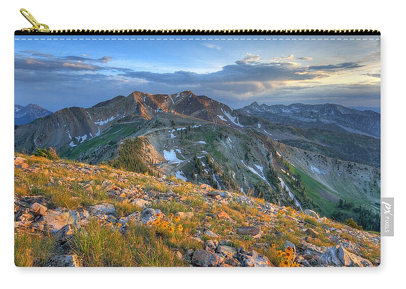 Landscape Zip Pouch featuring the photograph Snowbird Sunset View from Mount Baldy by Brett Pelletier
