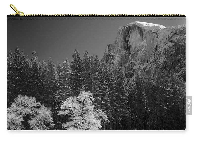 Tree Zip Pouch featuring the photograph Snowcapped Half Dome Yosemite National Park by Lawrence Knutsson