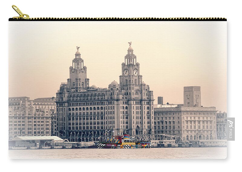 Pier Carry-all Pouch featuring the photograph Snowdrop Dazzles in front of the Liverbirds by Spikey Mouse Photography