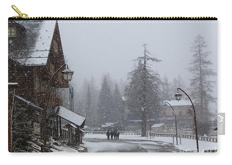 Europe Zip Pouch featuring the photograph Snowfall at the Chalet by Margaret Brooks