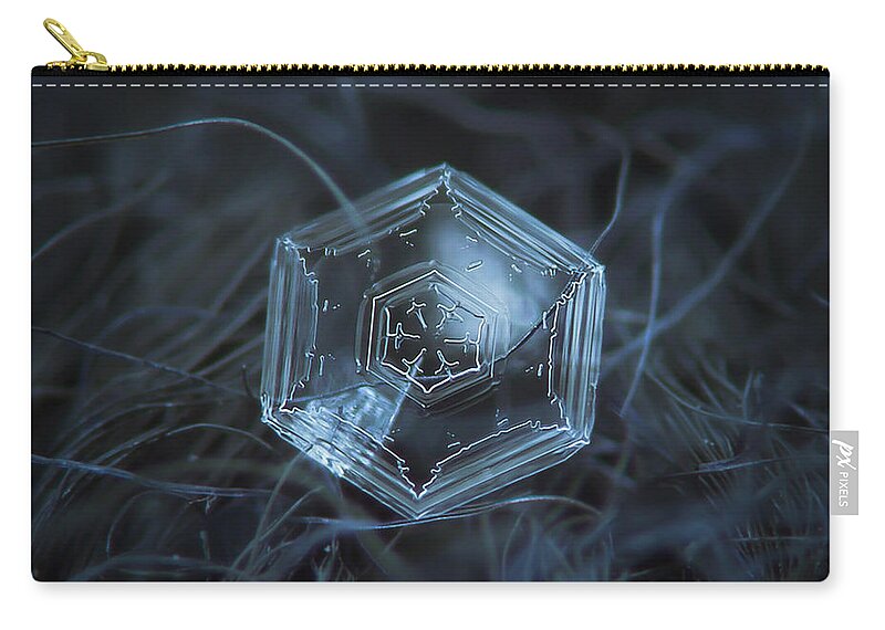 Snowflake Zip Pouch featuring the photograph Snowflake photo - Hex appeal by Alexey Kljatov
