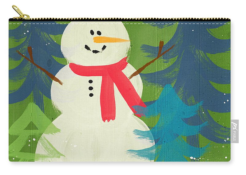 Snowman Zip Pouch featuring the painting Snowman in Red Hat-Art by Linda Woods by Linda Woods