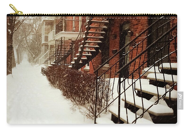 Montreal Zip Pouch featuring the photograph Snowstorm in Montreal by GoodMood Art