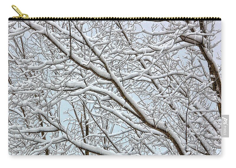 Snowy Branches Zip Pouch featuring the photograph Snowy Branches by Peg Runyan