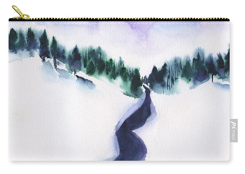 Snowy Creek Zip Pouch featuring the painting Snowy Creek by Frank Bright